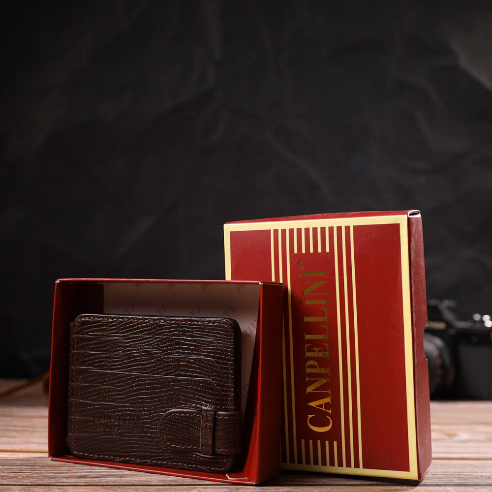 Фактурний затискач для грошей з натуральної шкіри з тисненням CANPELLINI 21940 Коричневий Київ - фото 1