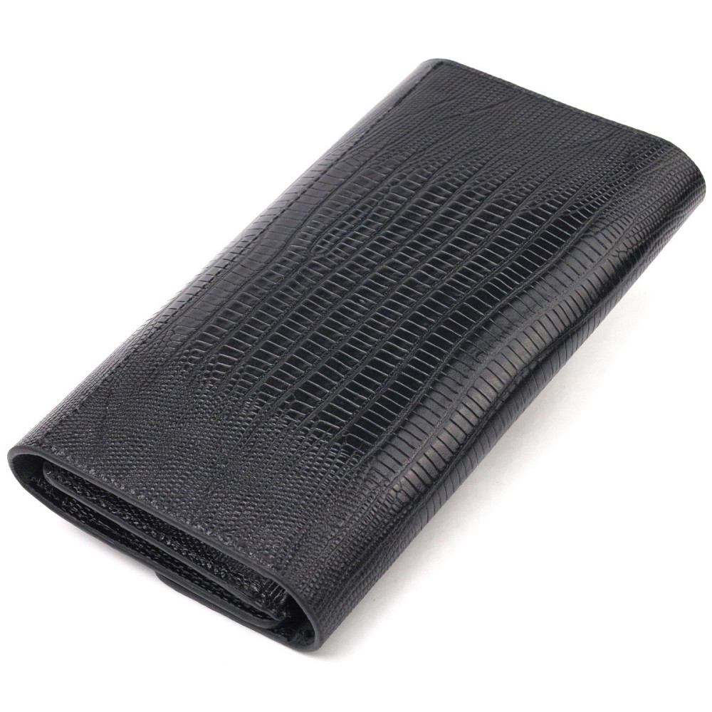 Фактурний місткий жіночий гаманець з натуральної шкіри CANPELLINI 21664 Чорний Київ - фото 9