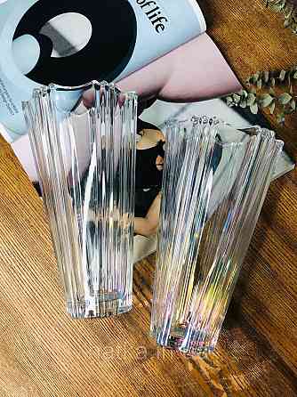 Ваза скляна Olens "Мальва райдужна" 12*25 см прозоре з переливами товсте скло Київ