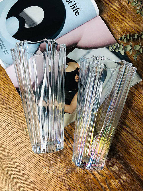 Ваза скляна Olens "Мальва райдужна" 12*25 см прозоре з переливами товсте скло Київ - фото 5