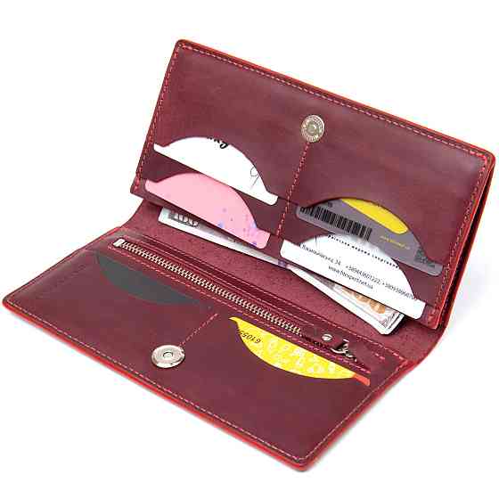 Кожаное винтажное портмоне GRANDE PELLE 11468 Бордовый Киев