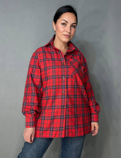 Сорочка жіноча Ariadna 8052 картата оверсайз розрізи по боках one size, червоний, one size Київ - фото 20