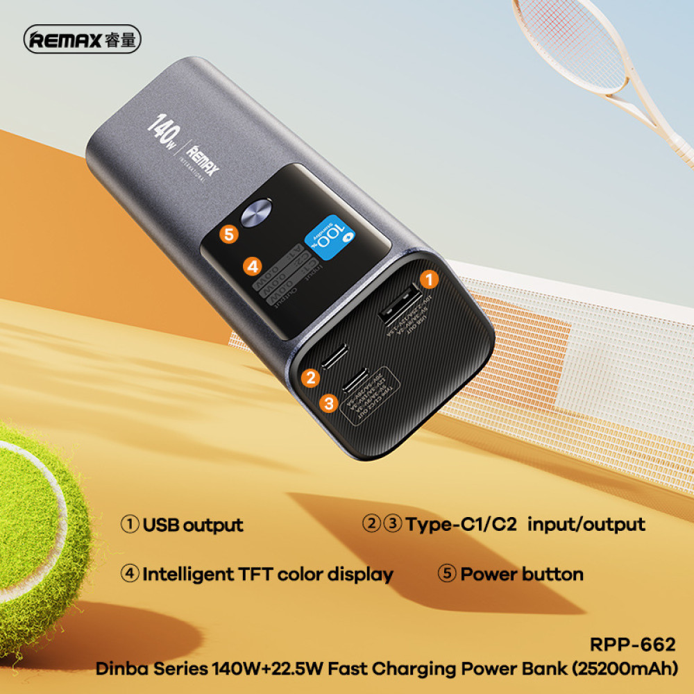 Универсальная мобильная батарея Remax RPP-662 25200mAh QC+PD (22.5W+140W) Синий Винница - изображение 7