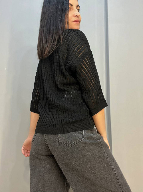Джемпер женский KARON 10646 полупрозрачный реглан ажурная вязка косичка короткий рукав one size, черный, one size Киев - изображение 17