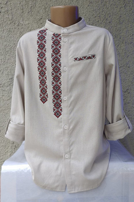 Вышиванка для мальчика Орнамент лен в бежевом цвете. Сумы - изображение 2