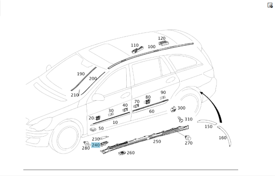 Mercedes-Benz  A2516900021 Кріплення зовнішньої накладки порогу спереду R-class short W251 R-class long V251 Одеса