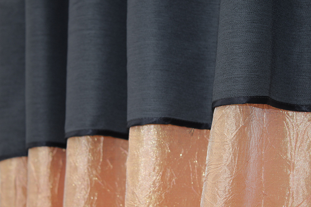 Кухонні штори VR-Textil № 073к з ламбрекеном і підхватами персиковий з сіро-синім 290х170 см (52-0149) Київ - фото 4