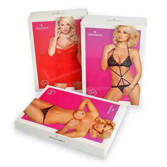 Комплект кружевного белья Obsessive RAQUELIA с чокером, черный, L/XL Sex Aura Киев