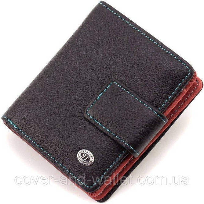 Невеликий жіночий шкіряний гаманець з відділенням під документи черного цвета ST 259 Київ - фото 2