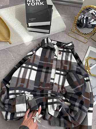 Женская теплая рубашка оверсайз в клетку на пуговицах турецкий флис Серый Одесса