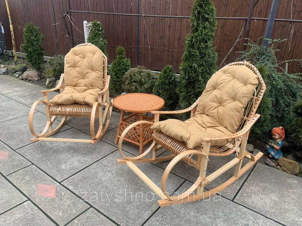 Крісло гойдалка з лози кавова з кавовою накидкою Київ - фото 6