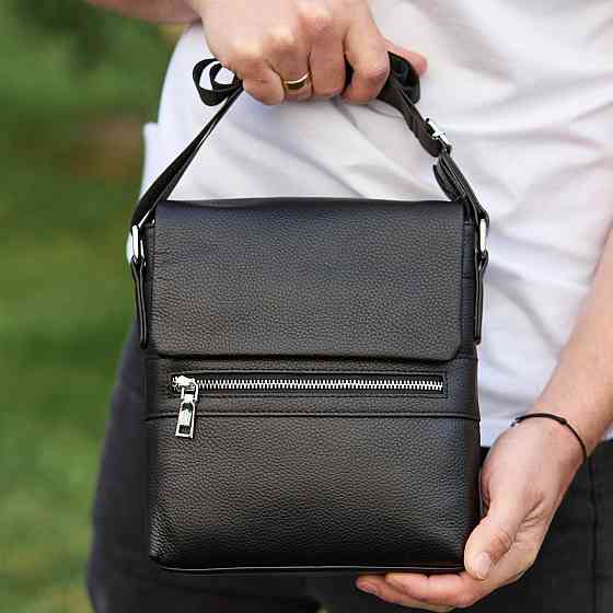 Чорна шкіряна чоловіча сумка через плече Tiding Bag Київ
