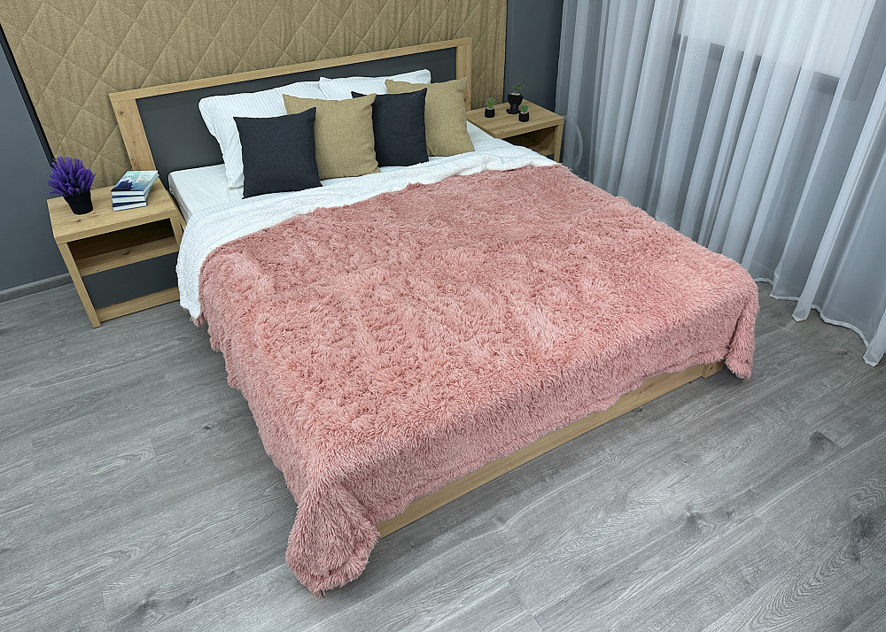 Плед-покривало 200х230 см (+-10см) Травка на овчині колір пудровий з білим (87-221) Київ - фото 2