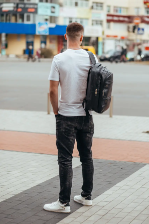 Мужской рюкзак для ноутбука Tiding Bag (28 х 42 х 18 см) из натуральной кожи Черный Киев