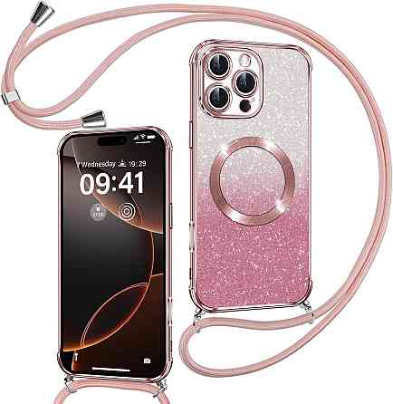 Чехол Phoona для iPhone 16 Pro с ремешком MagSafe блестящий защитный TPU противоударный розовый Киев