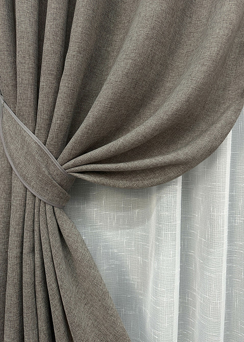 Комплект штор VR-Textil Лен Мешковина 150х270 2шт и Тюль 400х270 1769ш-115т Серый с белым 71-029/3 Киев - изображение 4