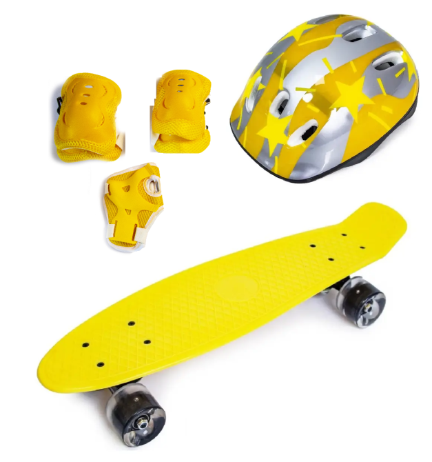 КОМПЛЕКТ Пенніборд із захистом та шоломом PENNY Жовтий Одеса - фото 1