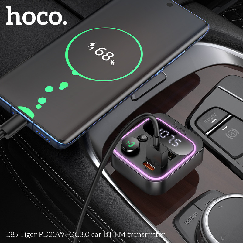 АЗП з FM-модулятором HOCO E85 Tiger PD20W+QC3.0 car BT FM transmitter Black Одеса - фото 7