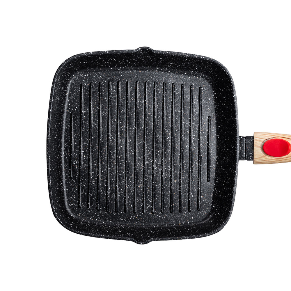 Алюмінієва сковорода-гриль 24 см зі скляною кришкою та ручкою, квадратна, чорна MGC HP-4-461B Коломия - фото 2