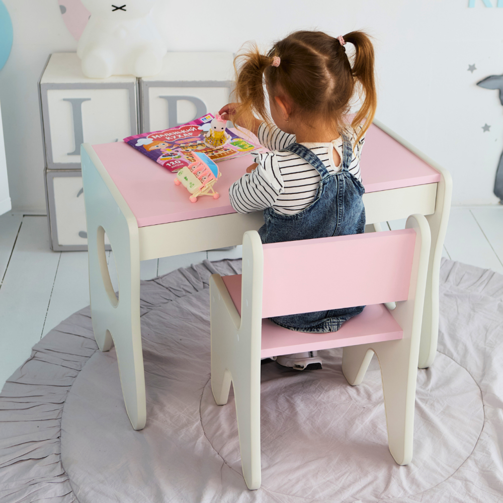 Удобный столик в детскую комнату 70×45×51, детский игральный стол с ящиком, белый с розовым Киев - изображение 5