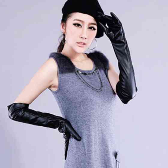 Рукавички високі жіночі із екошкіри чорний XL Київ