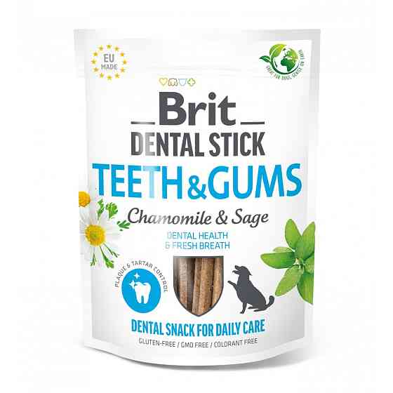 Лакомства для собак Brit Dental Stick Teeth & Gums здоровые десна и зубы, ромашка и шалфей, 7 шт, 251 г Винница