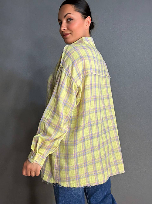 Сорочка жіноча A-N 27069 оверсайз двошарова в клітинку з бахромою , жовтий, one size Київ - фото 4