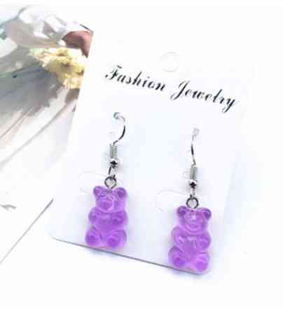 Серьги с мишками сиреневые в виде мультяшного медведя, размер 1,6*1см, смола Киев