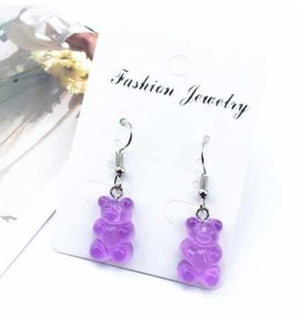 Серьги с мишками сиреневые в виде мультяшного медведя, размер 1,6*1см, смола Киев - изображение 1