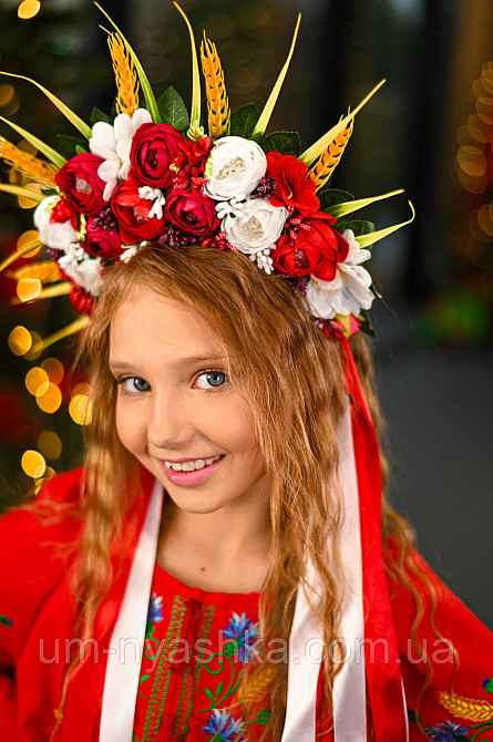 Віночок український вишневий сценічний зі стрічками Кривий Ріг - фото 2