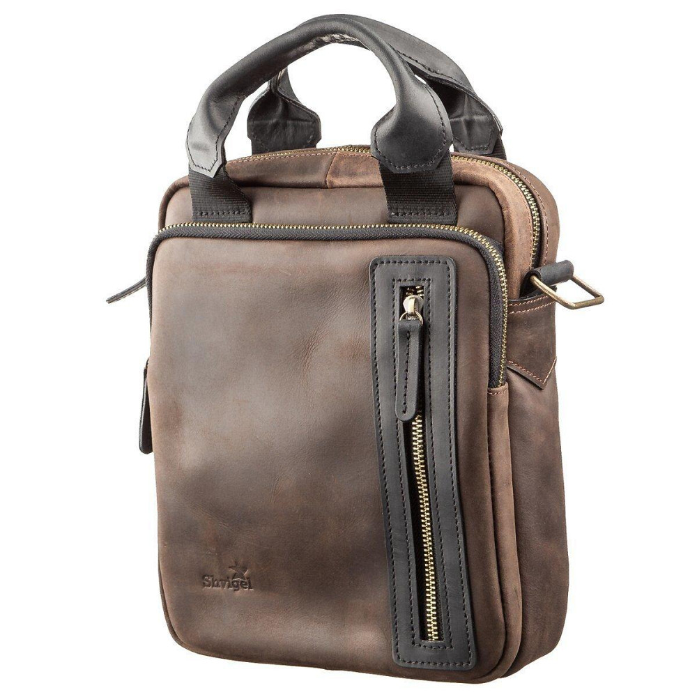 Сумка мужская SHVIGEL 11182 в винтажной коже в комбинации коричневого и черного цвета Киев - изображение 1