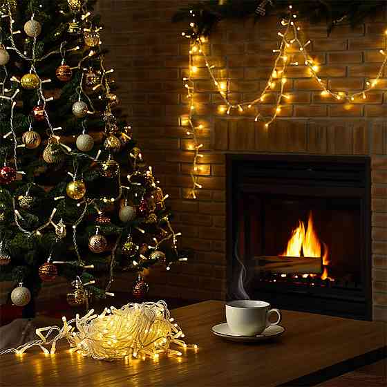 Новорічна гірлянда кімнатна нитка 14 м 160 LED кімнатна гірлянда білий провід Жовте світло W160LED16MWY Коломыя