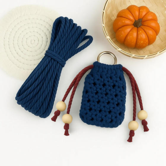 Набір макраме для ручного в'язання чохла для навушників і аксесуарів 8х7 см темно-синій для рукоділля та творчості Кам'янець-Подільський