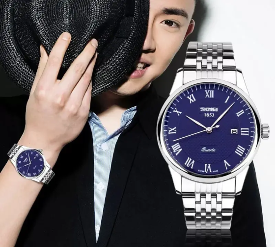 Чоловічий наручний годинник Skmei 9058 Сріблястий з синім Вінниця