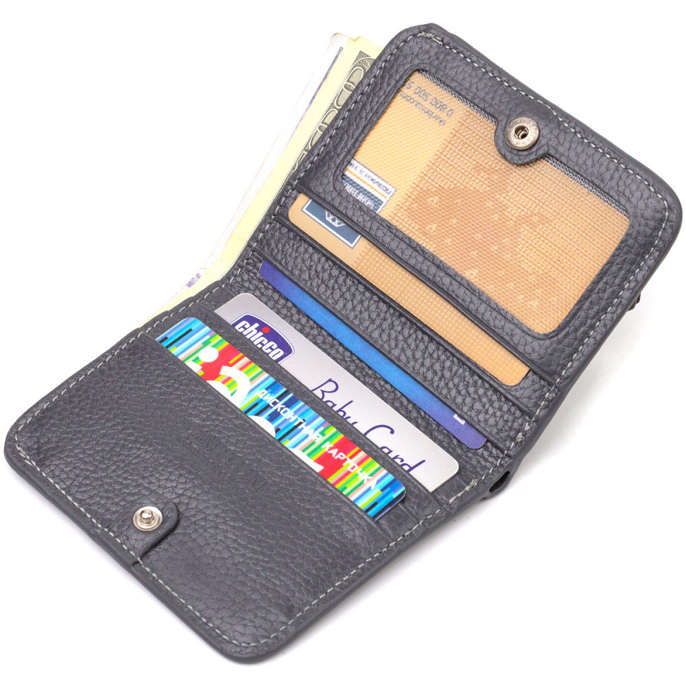 Лаконичный женский кошелек небольшого размера из натуральной кожи флотар CANPELLINI 21801 Серый Киев - изображение 6