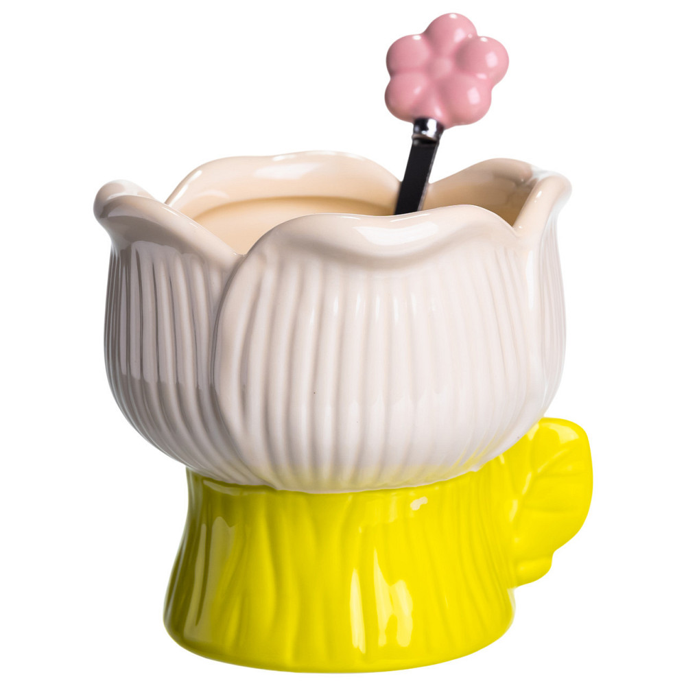 Креманка порцелянова з ложкою у формі квітки 300 (мл) креманка для десертів,морозива та желе Жовтий FM-42BE SBR Київ - фото 2