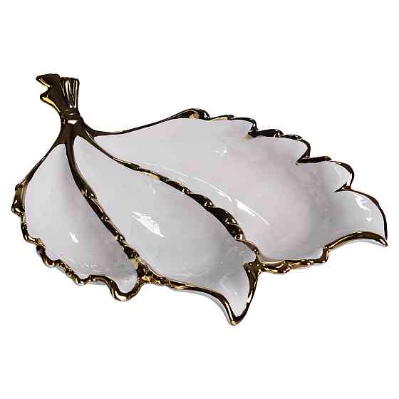 Менажниця порцелянова на 3 секції для закусок 40×25×7.5 (см) тарілка менажниця Білий із золотом ZBSY-16 Київ