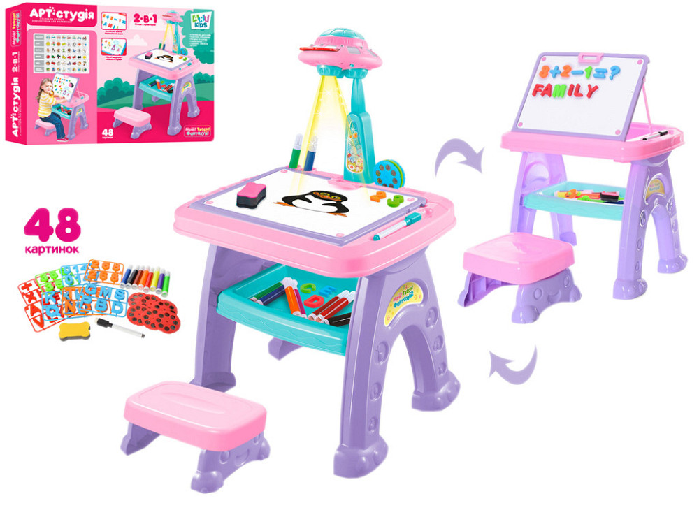 Столик зі стільцем для малювання з проектором та мольбертом 48 слайдів Рожевий (AK 0004) Чернигов - изображение 1