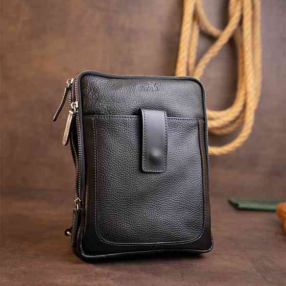 Сумка чоловіча планшет на два відділення шкіряна флотар SHVIGEL 11283 Чорна Київ