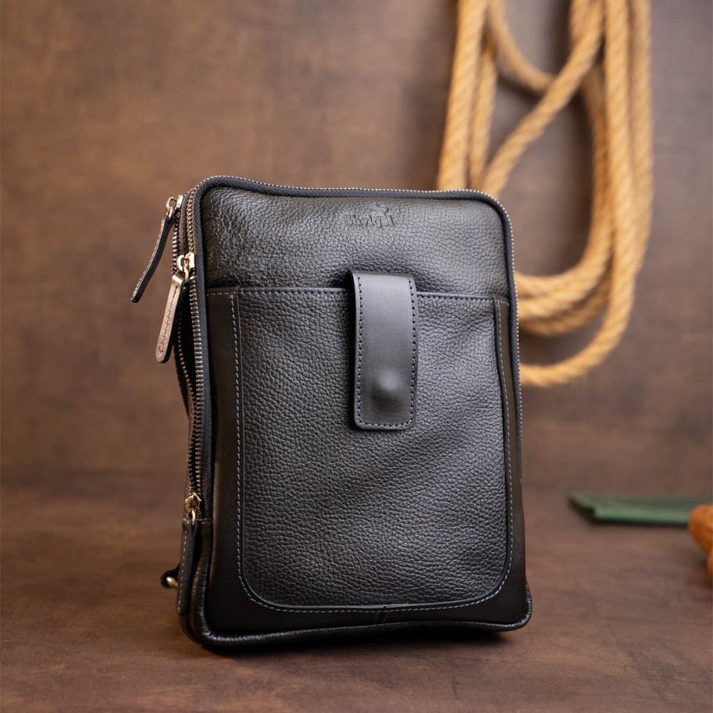 Сумка чоловіча планшет на два відділення шкіряна флотар SHVIGEL 11283 Чорна Київ - фото 6