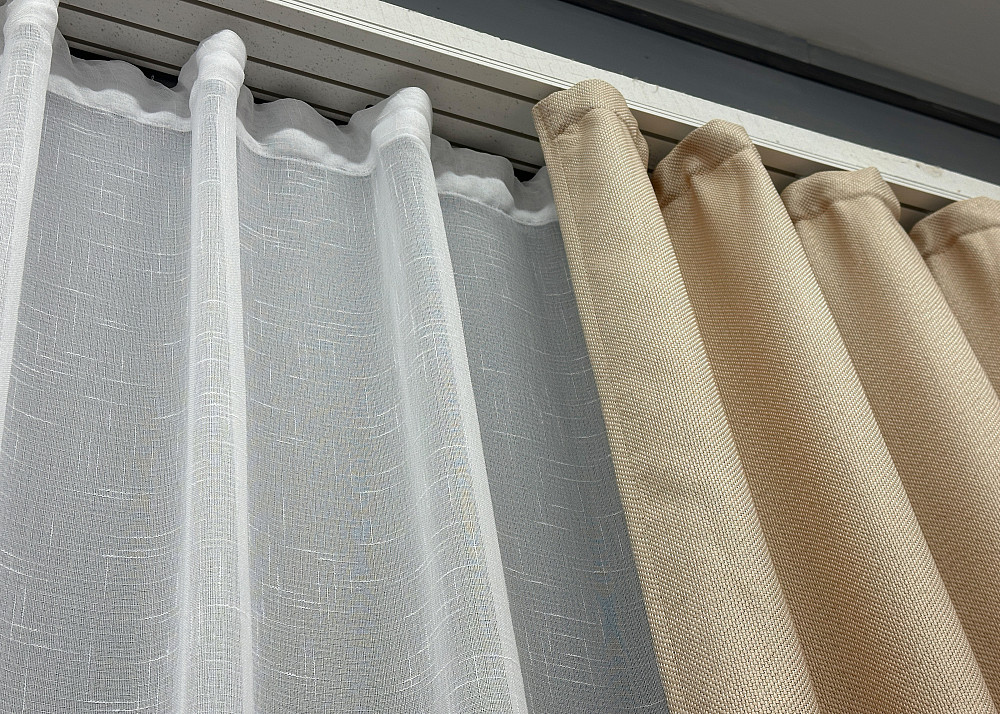 Комплект штор VR-Textil Лен Мешковина 150х270 2шт и Тюль 600х270 1162ш-115т Бежевый с белым 71-018/5 Киев - изображение 8