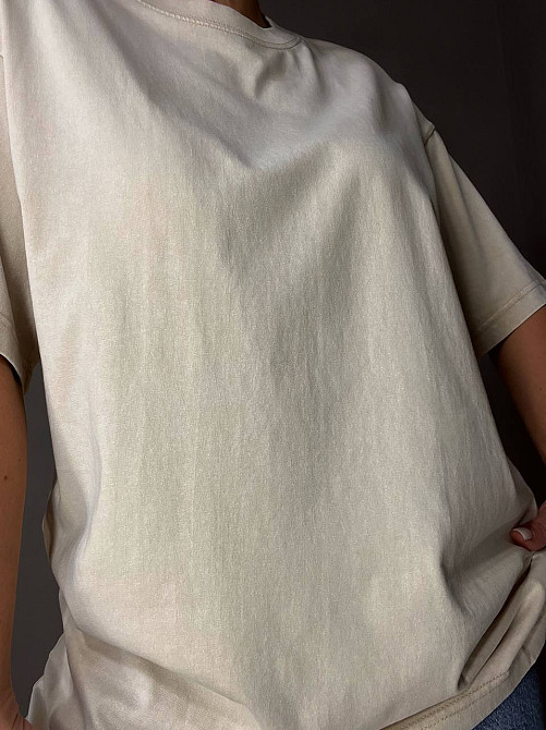 Футболка жіноча A-N 48020 базова оверсайз подовжена вільний крій варена тай дай one size, бежевий, one size Київ - фото 2