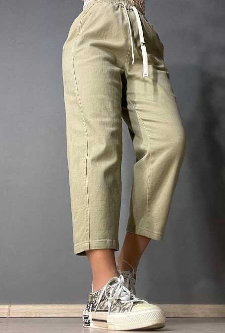 Джинси жіночі A-N 9962 MOM кюлоти укорочені резинка на таліі шнурок бежеві, бежевий, XL, XL, 87 см, 112 см Київ - фото 5