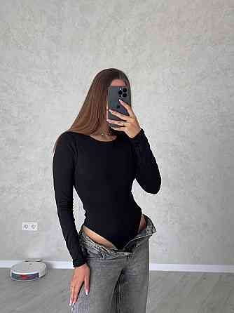 Женский базовый боди с длинным рукавом микродайвинг Черный Одесса