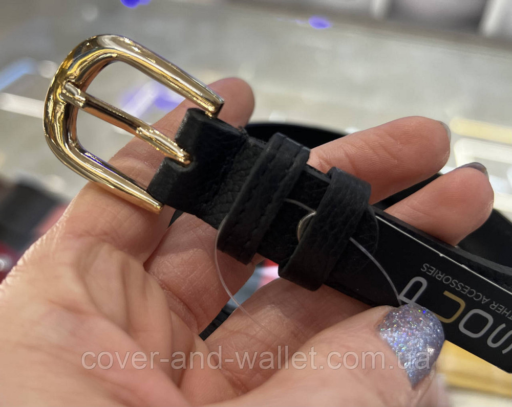 Тонкий кожаный женский ремень черного цвета 20 мм Puos Киев - изображение 7