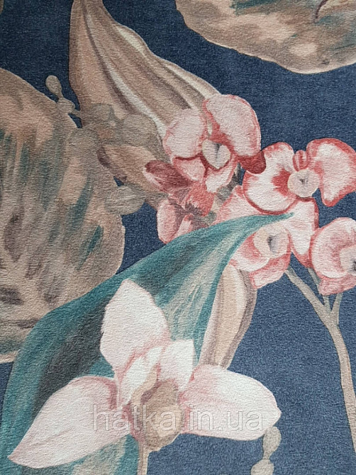 Шпалери вінілові Decoprint Breeze листя метелики квіти орхідеї лілії рожеві коричневі бордо на синьому 0.53х10 Київ - фото 3