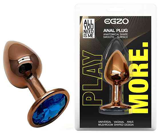 Анальна пробка з кристалом EGZO - Dark Gold Round Plug Blue, size S Sex Aura Київ