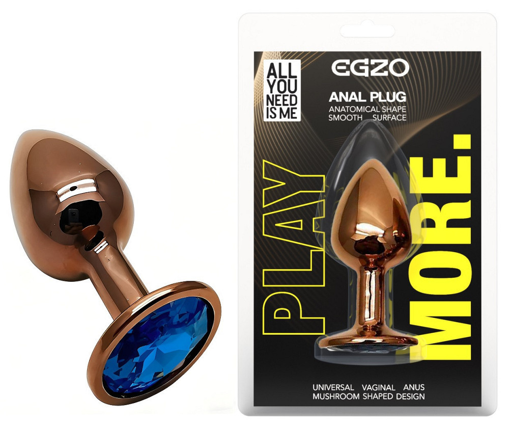 Анальна пробка з кристалом EGZO - Dark Gold Round Plug Blue, size S Sex Aura Київ - фото 1