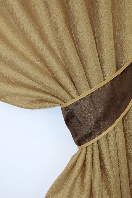 Кухонные шторы VR-Textil № 073к с ламбрекеном и подхватами золотистый с коричневым 275х170 см (52-0049) Киев - изображение 3