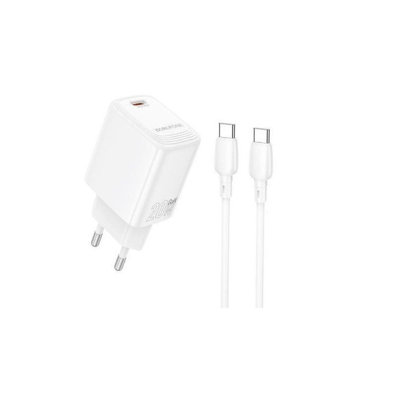 Мережевий зарядний пристрій з кабелем BOROFONE BN26 Fuente single-port PD20W charger set (C to C) (EU) White Одеса - фото 1